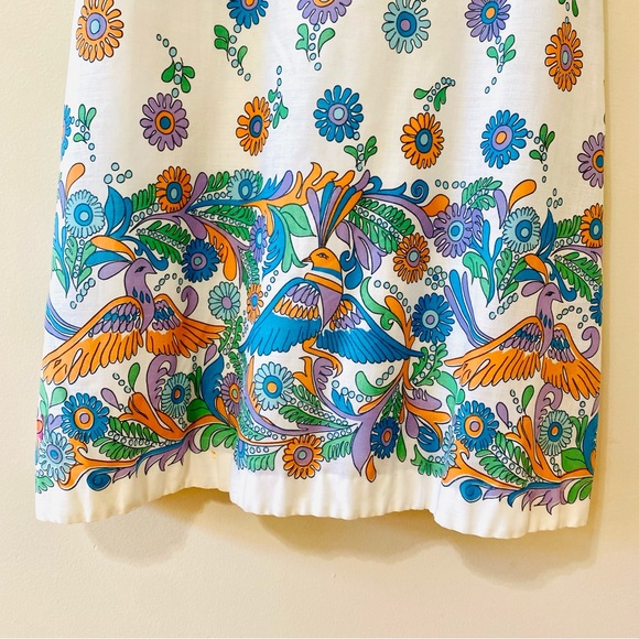 Vintage 60s Dress Retro Flower Power Hippie Bird Sleeveless A-Line Empire Waist - Picture 3 of 8